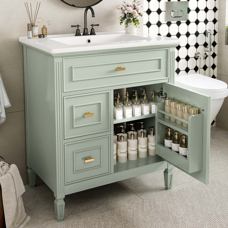 Meuble-lavabo 30 po avec lavabo, meuble-lavabo avec un tiroir rabattable, Vert