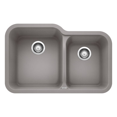 Évier de cuisine à double cuve en granite avec crépines à panier encastrable L 31 po x l 20 po Vision