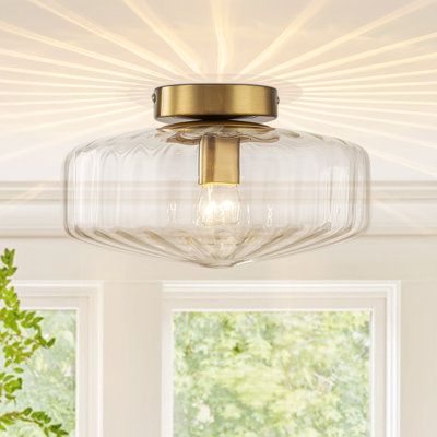 1 - Rippled Glass Schoolhouse Drum Semi Flush Mount