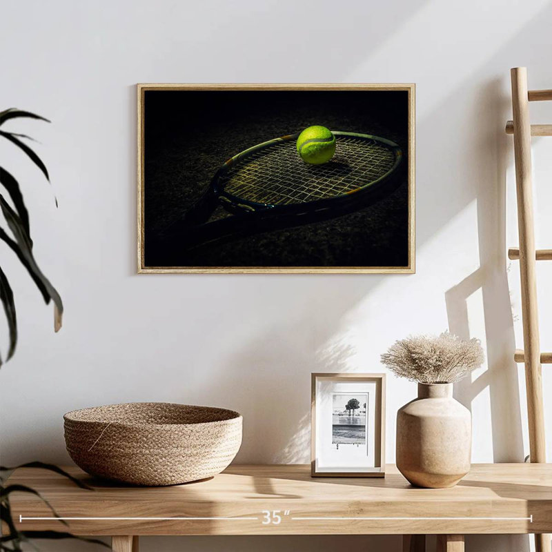 Tennis contemporain, 19 po x 13 po, Cadre flottant en bois naturel