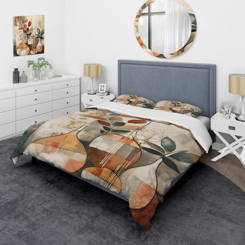 Ensemble de housse de couette Green and Beige Channeling Bohemian Vibes - Boho Feather