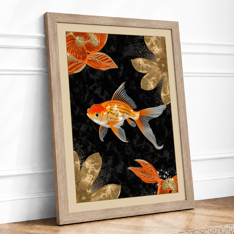 Goldfish in Motion Japandi - Framed Print, Oak, A3 - 42.0 x 29.7 cm