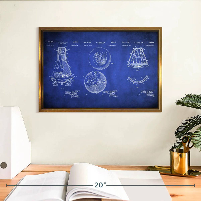 Space Capsule - bleu verni, Cadre flottant doré, 13 po x 9 po