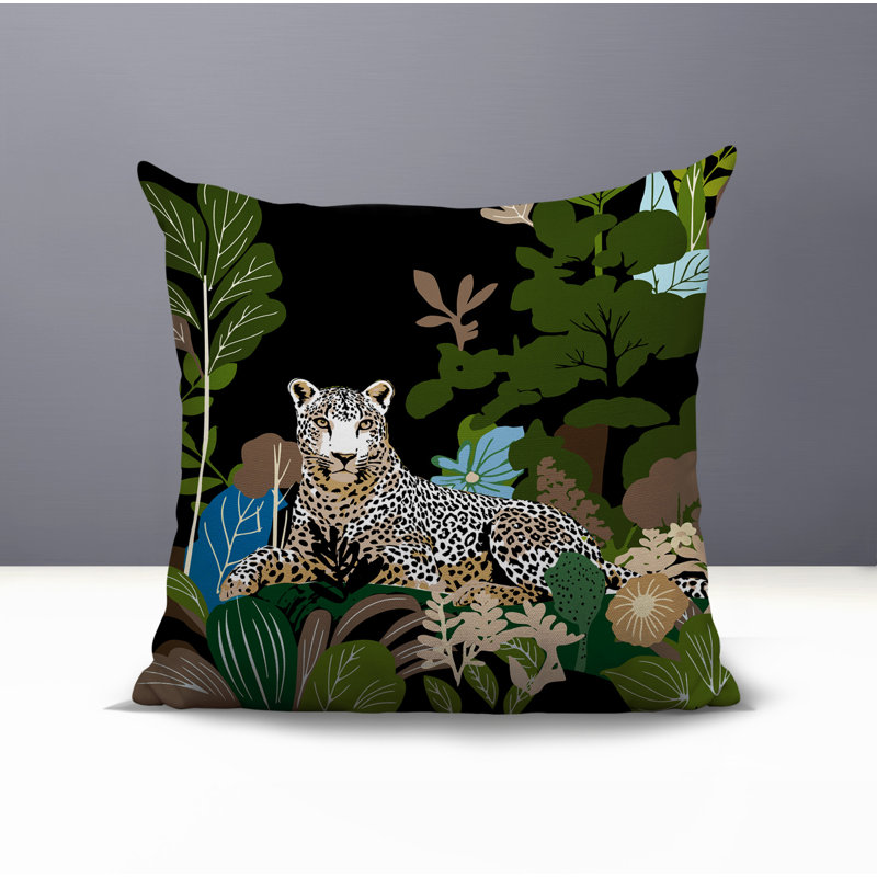 Oreiller carré réversible intérieur / extérieur Tai Leopard, Chartreuse, Carré 16 po