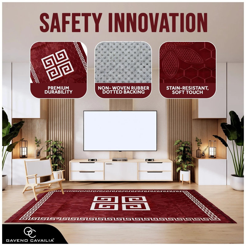 Rectangle Geometric Shapes Washable Area Rug, BURGUNDY, Rectangle 160 x 230 cm