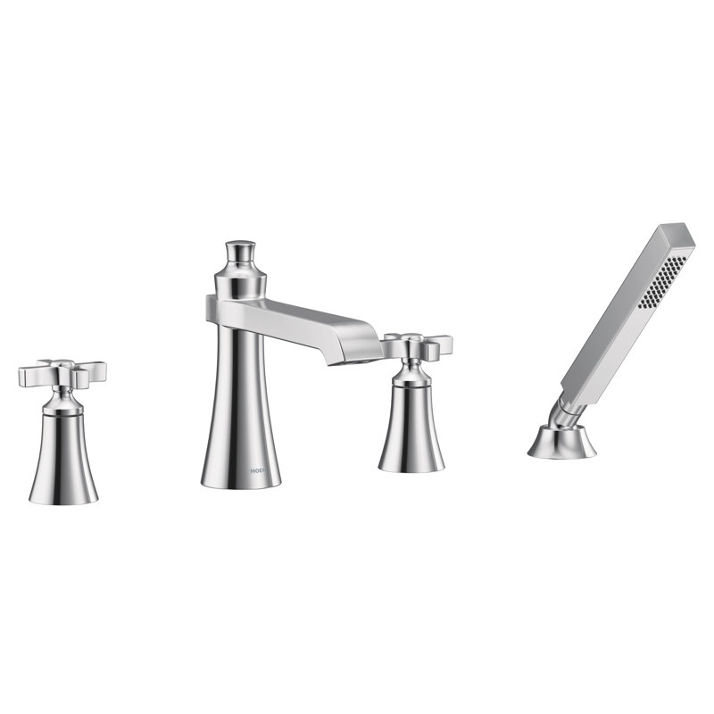 Not Applicable Double Handle Deck Mounted Roman Tub Faucet Trim with Handshower, Chrome
