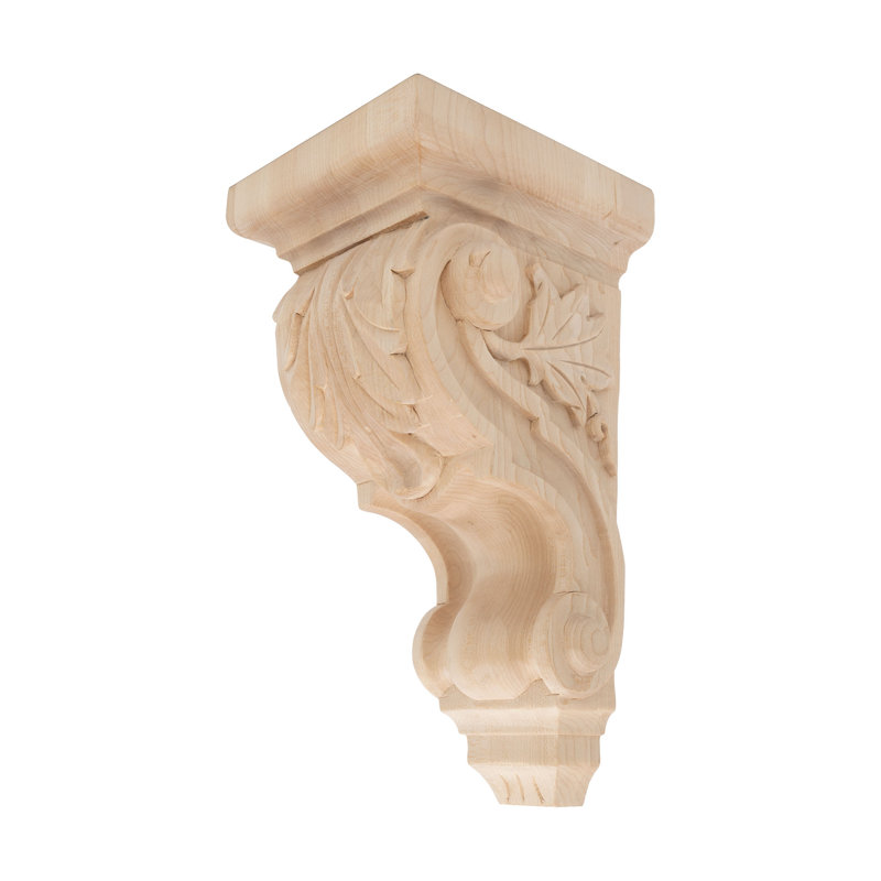 10" Hand Carved Alder Wood Acanthus Leaf Corbel