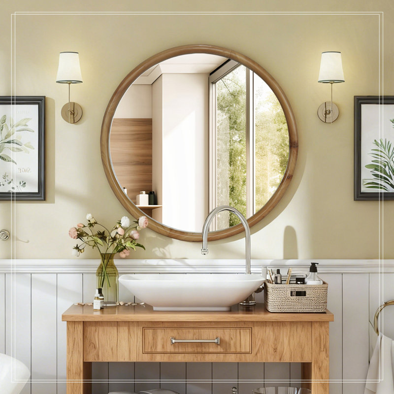 Rund Wood Framed Wall Mirror, Natural Wooden, Wood