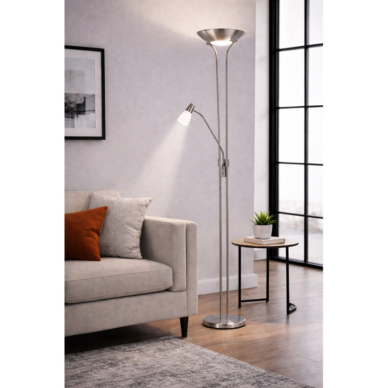Fannie 180cm Mother & child Uplighter/Reading Floor Lamp, Silver