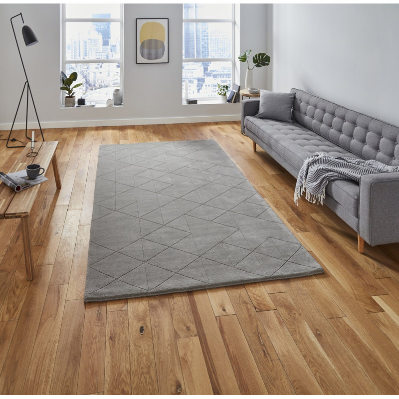 Tufted Wool Grey Rug, Rectangle 120 x 170cm