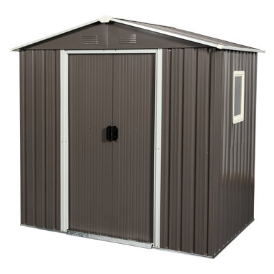 6Ft X 5Ft Outdoor Metal Storage Unit, Gray - Galvanized Iron Structure, And Dependable, Punched Vents, Sliding Doors With Padlock, Easy Assembly, Panels Building, Frame, Secure, Doors,