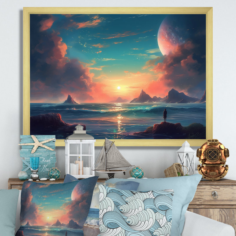 «Coastal Horizon I» sur toile, H 24 po x l 32 po x P 1 po, Encadrement doré