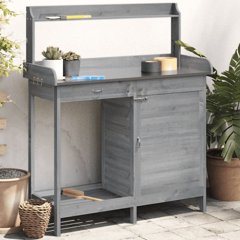 Wood Potting Bench, Grey