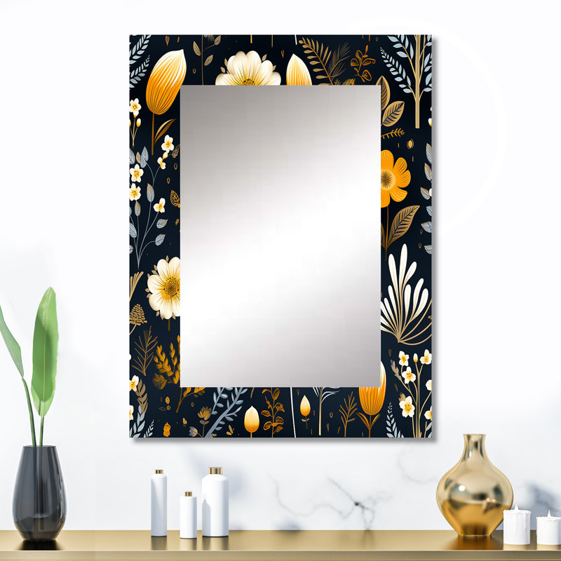 Alayana Elegant Yellow Country Blossum Charm - Floral Wall Mirror, Floral Decorative Mirror, Printed Metal Art, 32" x 24"