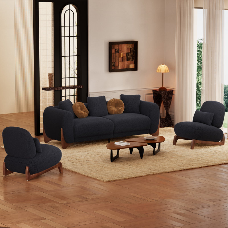 Plush Ergonomic Sherpa Accent Chair with Lumbar Support Pillow, Black