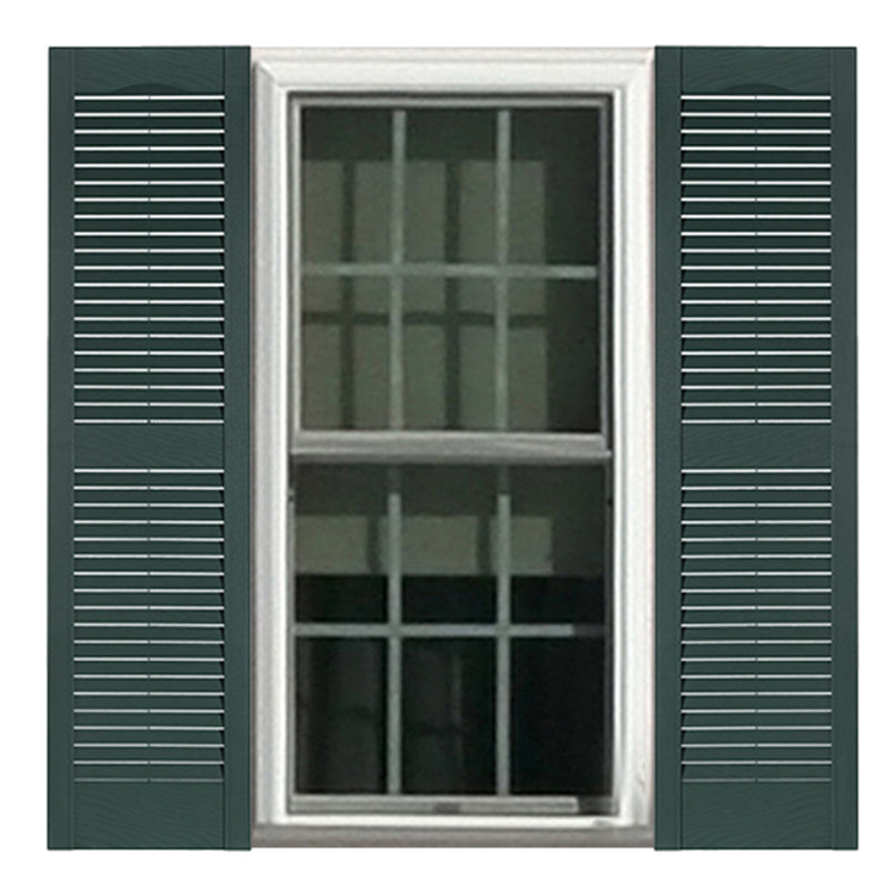Heritage Green Polypropylene Louvered Exterior Shutters, 15" x 35"