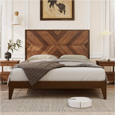 Support de lattes en bois de lit plateforme Mid-Century moderne sans sommier, noyer