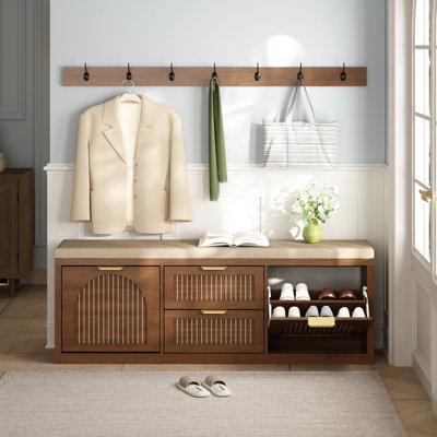 Banc à chaussures de rangement Anteus avec porte-manteau et coussin d'assise