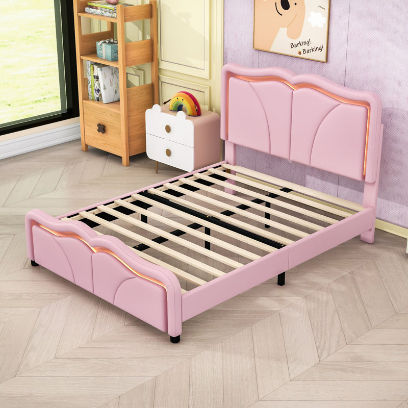 Lit plateforme tapissier avec tête de lit réglable et lumières DEL, Double, Rose