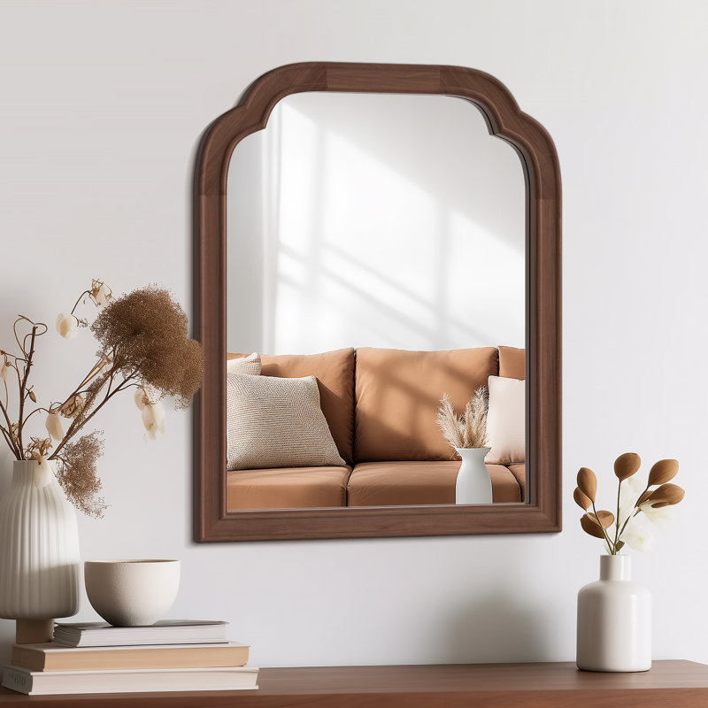 Ancalin Solid Wood Arched Wall Mirror, 20" x 16", Deep Honey