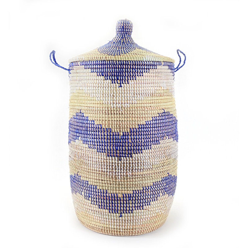 Senegalese Basket: Large Hamper We Graphic Print - Navy/White