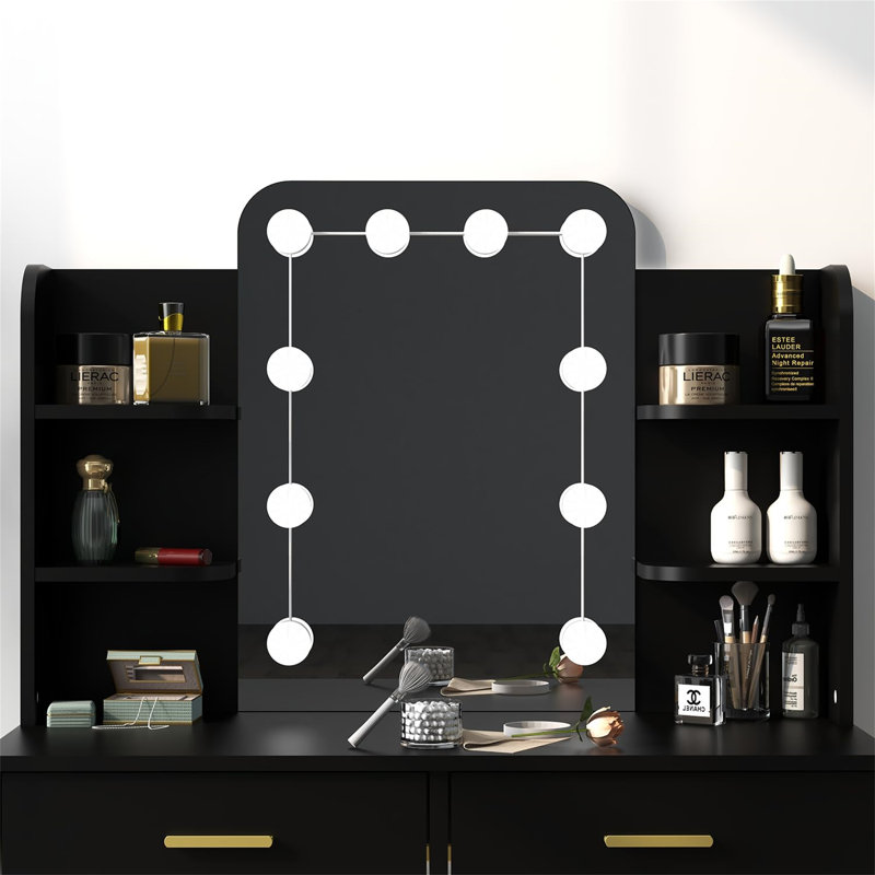 Adinah Dressing Table with Mirror, Black