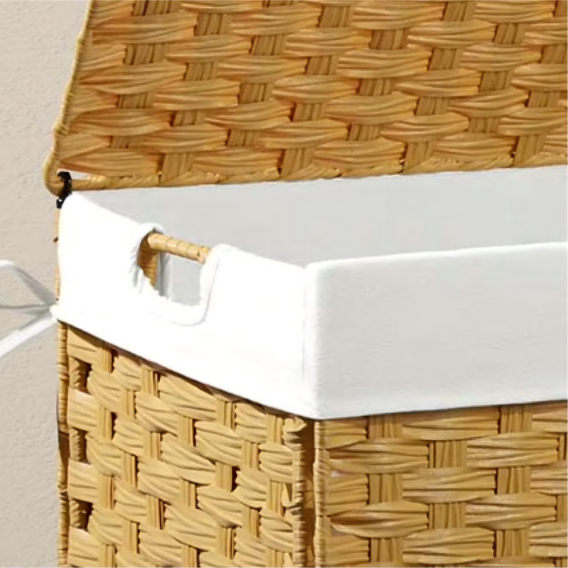 Home Laundry Hamper — Natural-Tone Woven Rattan Style (110L) | Lidded, Portable With Handles, Foldable Storage | Includes Two Removable Liner Bags
