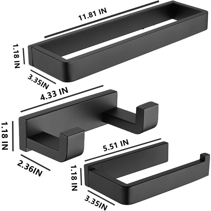 3 - Piece Bathroom Hardware Set, Black