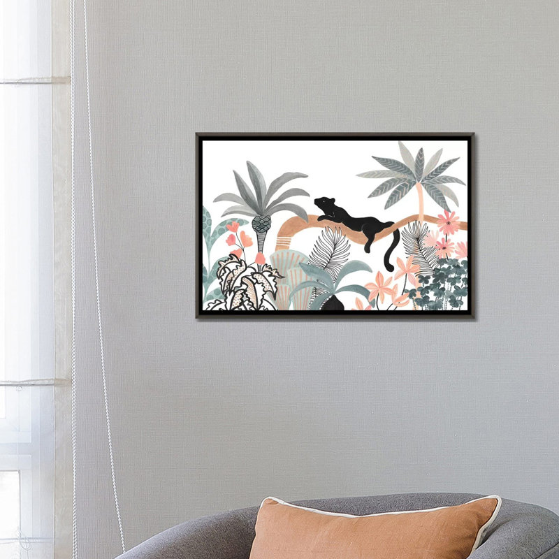 Jaguar dans la jungle, H 18 po x l 26 po x P 1,5 po, Toile encadrée de bois rustique foncé