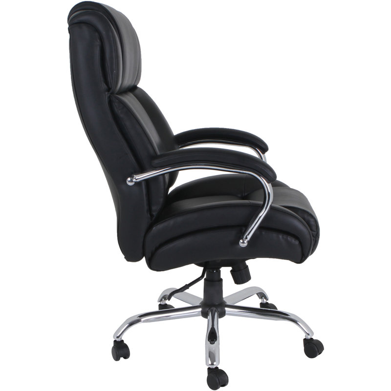 Big and Tall Black Leather Office Chair with Metal Base