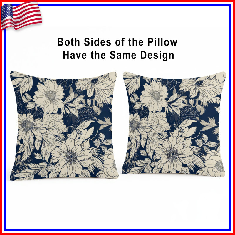 Coussins décoratifs à motif floral beige, 16 x 16 pouces