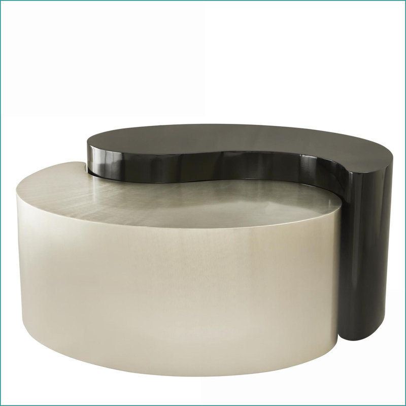 Table basse en fer noir et argent Ying Yang pour salon moderne - point focal unique et durable