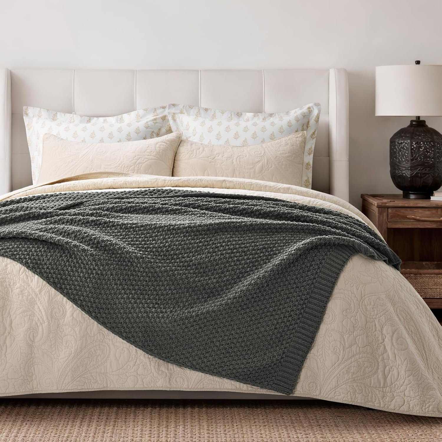 Chunky Chenille Weighted Throw Blanket, 80" L x 60" W, Charcoal Gray