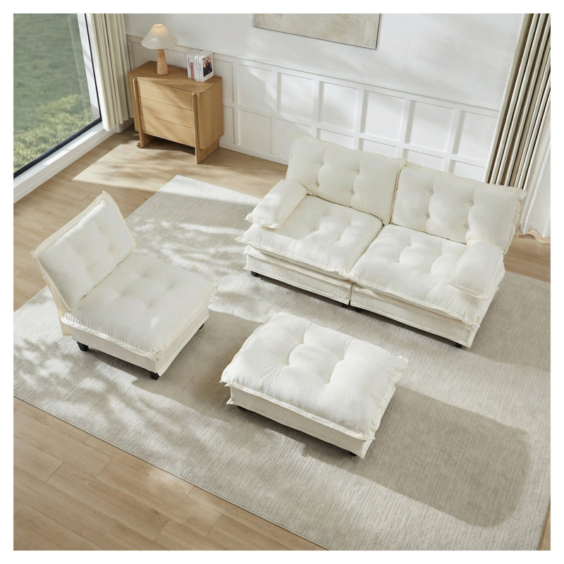 Canapé modulaire 107 pouces à 3 places modulaire nuage en chenille et siège profond en chenille respirante, Chenille beige