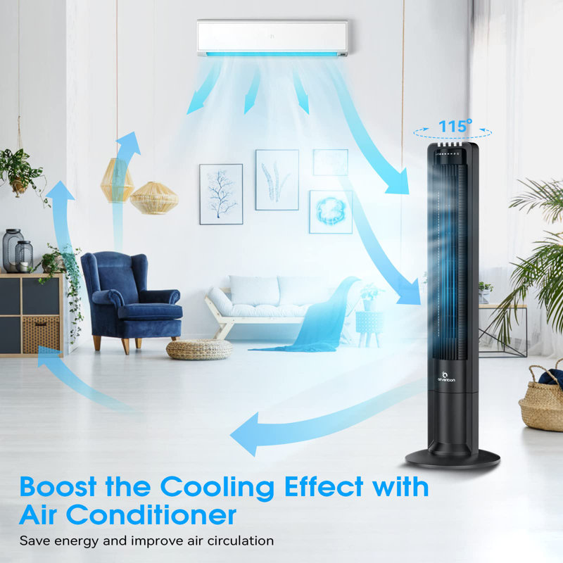 Ventilateur tour 43 pouces oscillant moderne noir avec télécommande, minuterie 7,5h