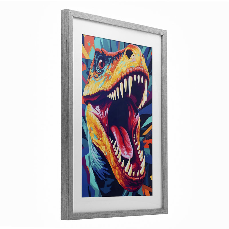 Reproduction sous verre Pop Style Raptor Dino encadrée par Creative Studio, H 20 po x l 14 po, Cadre de ferme gris