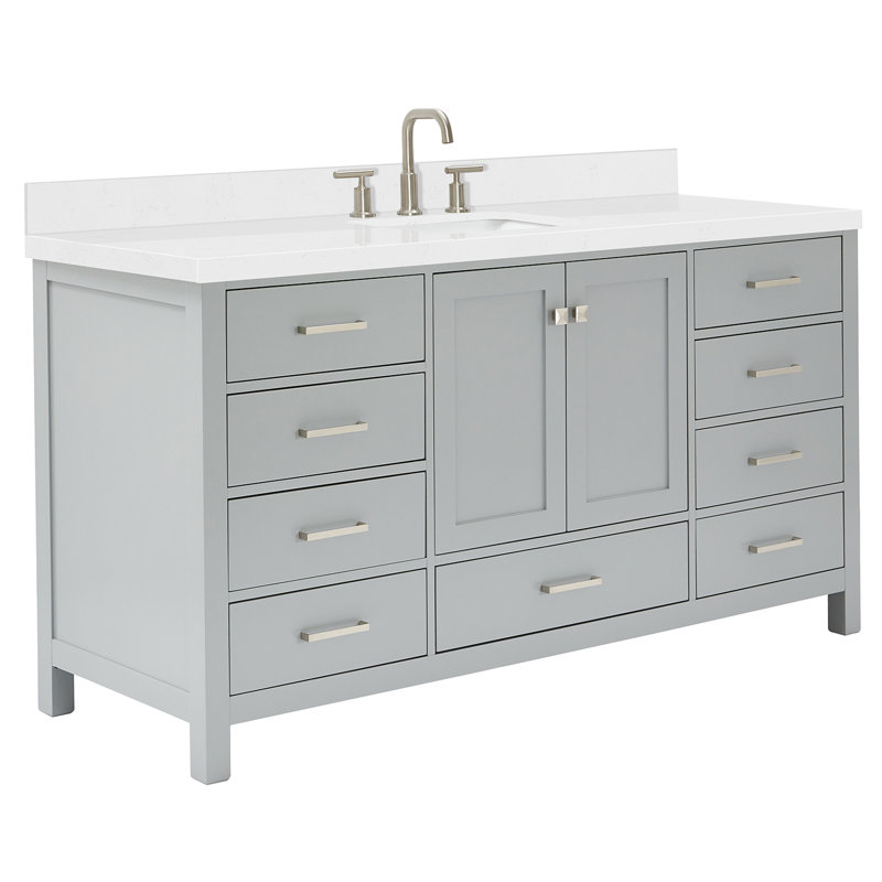 Ensemble de meuble-lavabo simple 66 po , Gris, Nickel brossé
