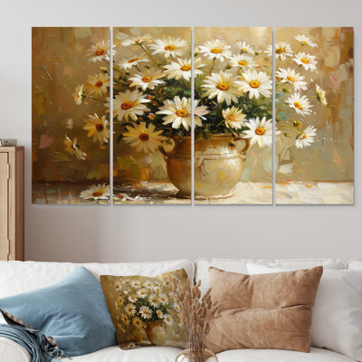 Nature morte avec marguerites jaunes et blanches - ensemble d'art mural marguerites