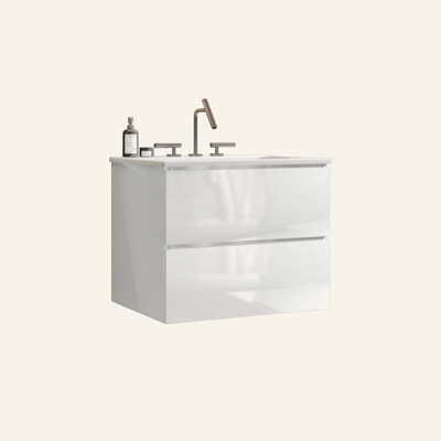 Meuble-lavabo mural 24 po avec lavabo en céramique avec trois trous de robinet, grand meuble-lavabo flottant de rangement pour salle de bain moderne, lavabo une pièce sans drain, pré-assemblé