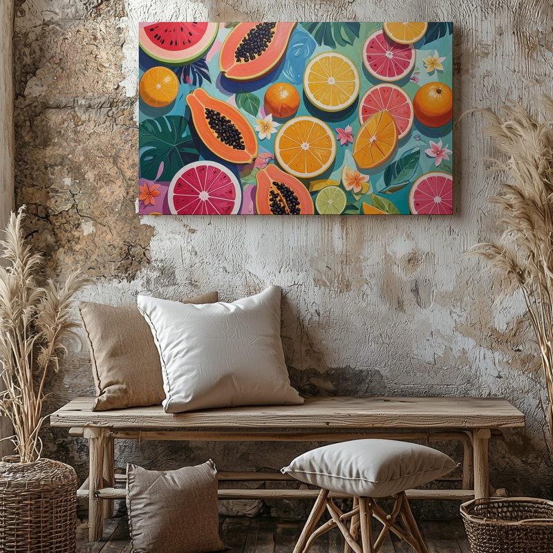 Toile, art tropical avec art abstrait, H 9 po x l 12 po