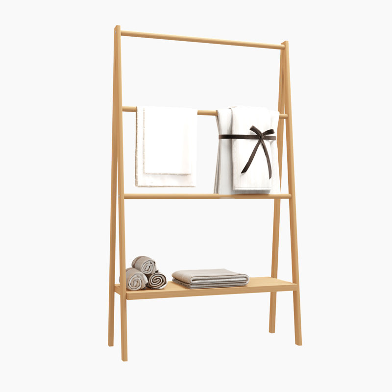 Porte-serviettes en échelle en bambou avec tablette de rangement Lizan