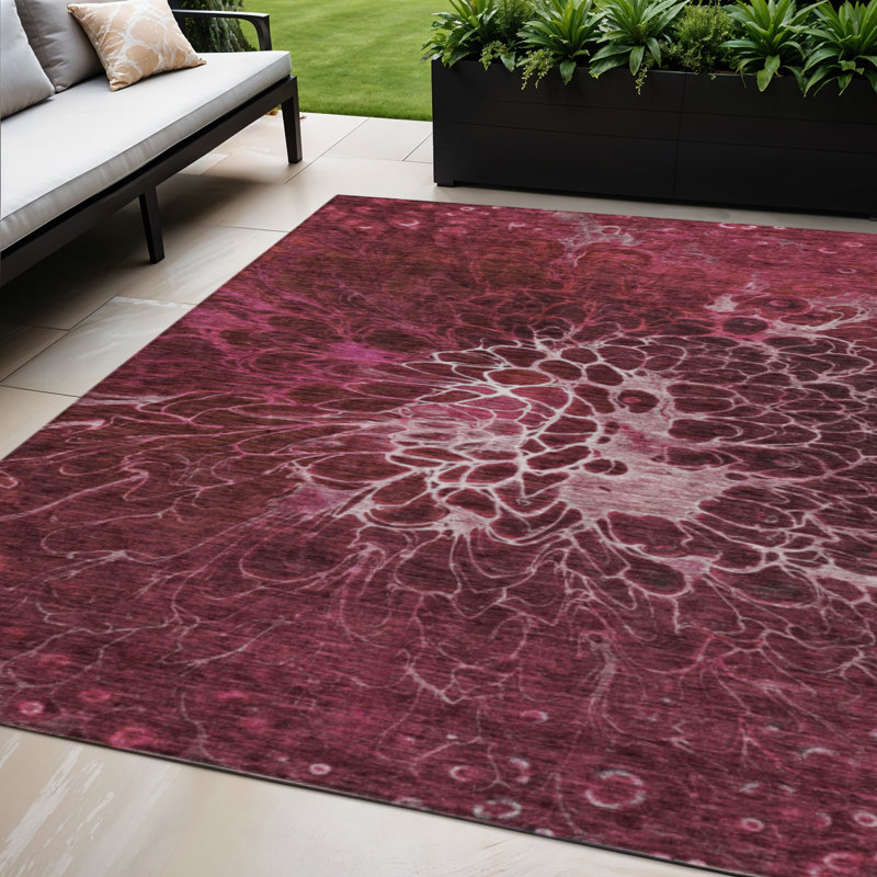 Tapis intérieur lavable abstrait 5 pi x 8 pi Merlot Blush