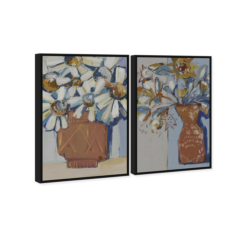 Abstract Flowers Set Set by Oliver Gal, 25" H x 17" W, Black Floater Frame