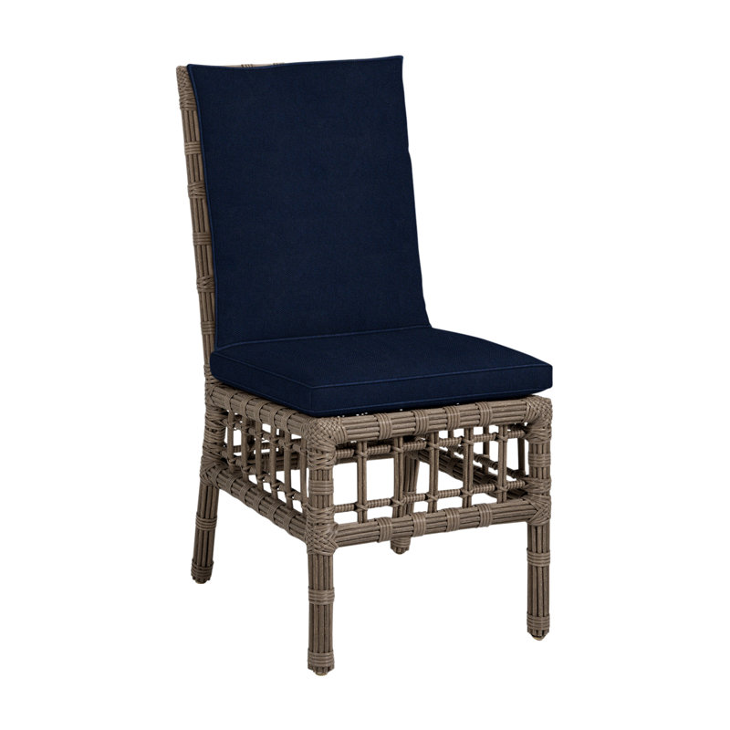 Newport Patio Dining Side Chair with Cushions, Welt, Newport #66 Burlap, Verona Fossil