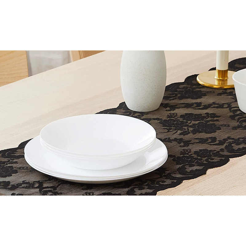 Chemin de table en dentelle avec 2 pampilles, Noir, 14 po x 48 po