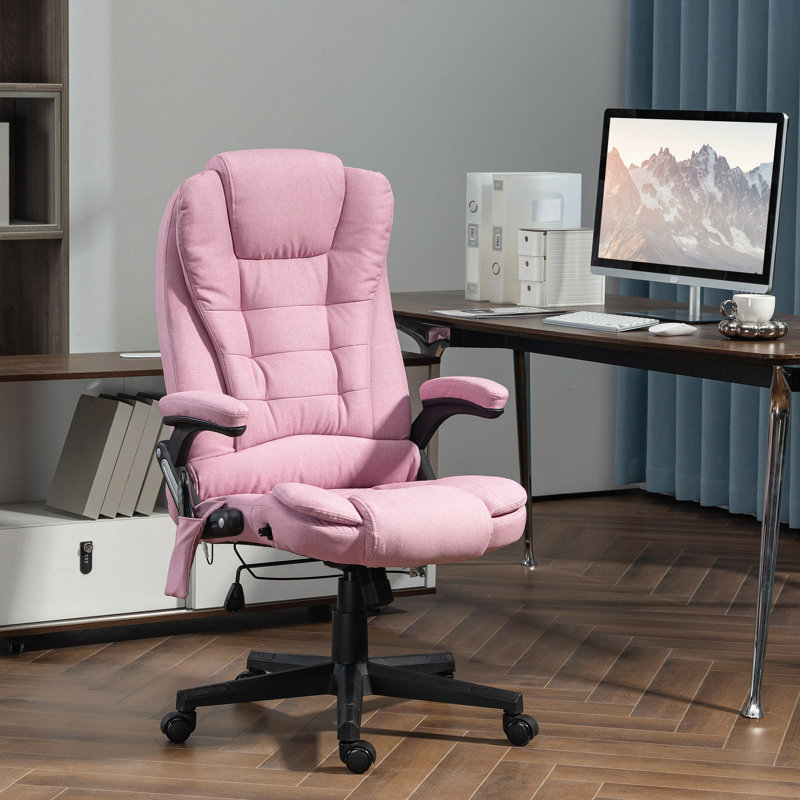High Back Vibration Massage Office Chair With 6 Vibration Points, Brown, Microfiber Cloth