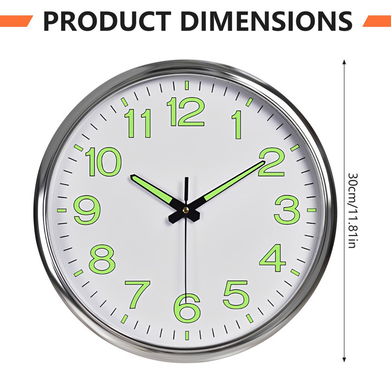 Horloge murale 12 po, Silver/White