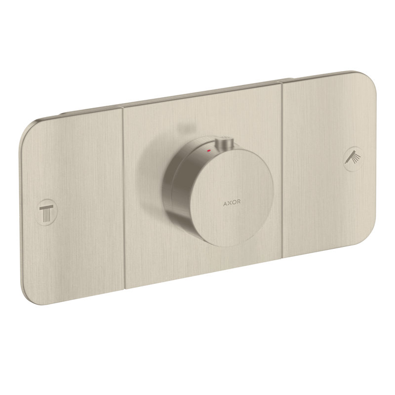 Modern 3-Handle 3" Wide Thermostatic Shower Valve Trim, Brushed Nickel