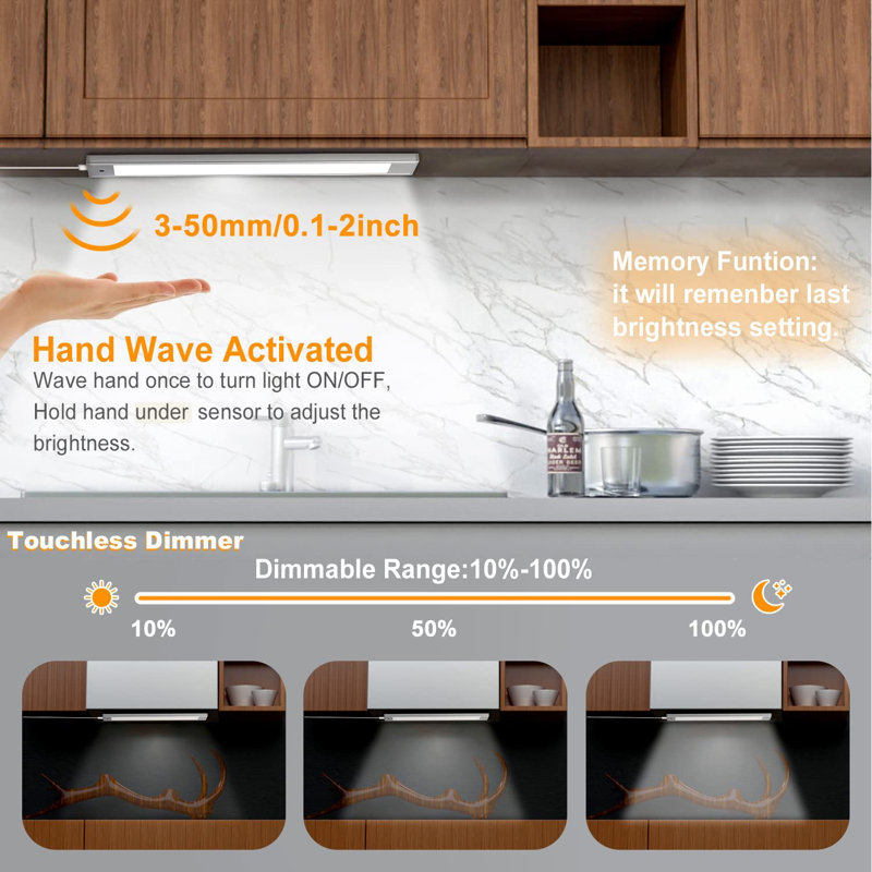 VST No-Drill Under Cabinet Lights - Hand Wave Control, Brightness Adjustable for Kitchen & Closet  
