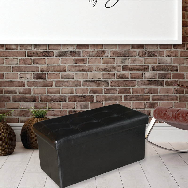Repose-pieds rectangulaire capitonné avec rangement 29 po, Similicuir noir